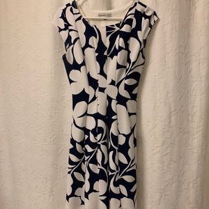 Navy Blue and White Fit and Flare Dress